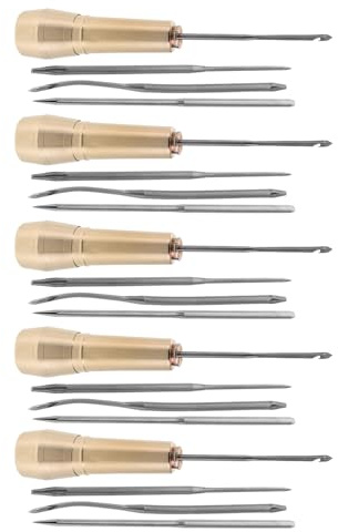 SHINEOFI Set da 5 Punteruoli per Cucire a Mano con Manico in Rame, Kit Professionale per Riparazione Scarpe e Cucito Artigianale, Strumenti Intercambiabili per Cuciture Precise su Scarpe