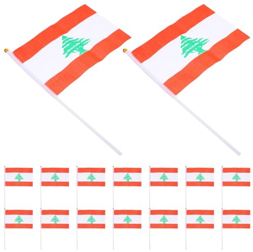 Luxshiny Lot de 20 Drapeaux du Liban en Polyester à Main Hampe, pour Manifestations et Décorations D’Événements