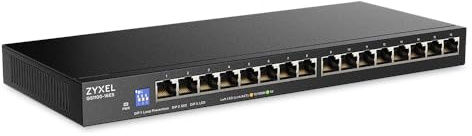 Zyxel Switch Ethernet 16 Porte | Unmanaged | Gigabit | GS1100-16ES | 16x Porte GbE, Controllo DIP Switch, Senza Ventola, Design Sottile, Kit di Montaggio a Parete Incluso