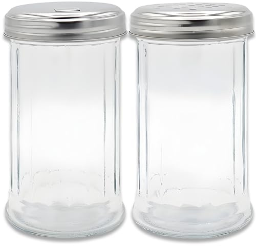 Gewürzstreuer & Universalstreuer 2er Set 350 ml – Glas Streuer mit Edelstahl Drehverschluss | Spülmaschinengeeignet | Für Gewürze, Pulver & Gastronomie