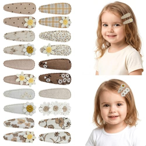 DRERIO Paquete de 20 pinzas para el pelo de bebé para niñas, pinzas de tela neutra, hechas a mano, bonitos accesorios para el cabello, pinzas pequeñas de 5,34 cm, adecuadas para niños en edad escolar