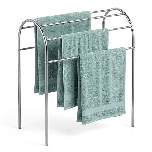 Relaxdays Handtuchständer, HBT: 81,5 x 78 x 29,5 cm, Edelstahl, Silber | 6 Stangen, stehender Handtuchhalter, Badezimmer