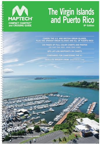 MAPTECH Compact ChartKit and Cruising Guide, Virgin Islands and Puerto Rico, 8th Edition, 100 Pages Full-Color Charts, Spiral Bound, 18 x 12.6