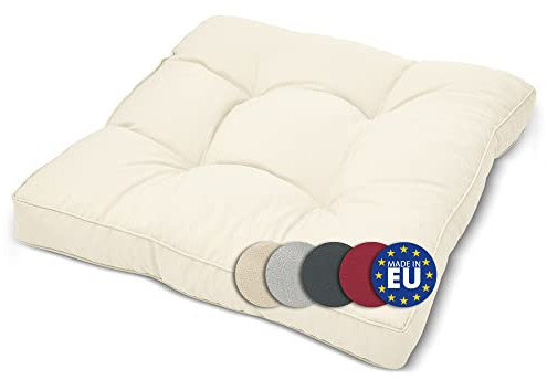 Beautissu Lounge Kissen Outdoor 50x50 cm Beige – Bequemes Sitzkissen Gartenstuhl 10 cm dick Sitzpolster Auflagen für Rattanmöbel Gartenmöbel Polster für Stühle Sessel Stuhlauflage Indoor – xLuna