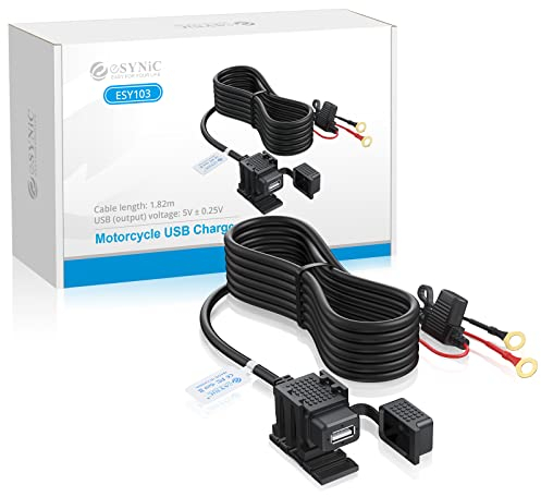 eSynic USB Motorcycle Charger Professional Waterproof Motorcycle Usb Socket Motorbike USB Charger Motorbike Phone Usb Charger With 2.1A 12V/24V USB Power Supply Port Perfect for Phone & GPS etc