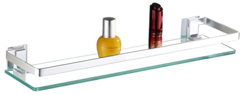 Mensola Bagno, Mensola da Parete per Doccia, 60cm 80cm Vetro Doccia Alluminio Mensole da Muro Scaffale di Stoccaggio - con Ringhiera Cromata & 8 mm Vetro Temperato Scaffale da Bagno
