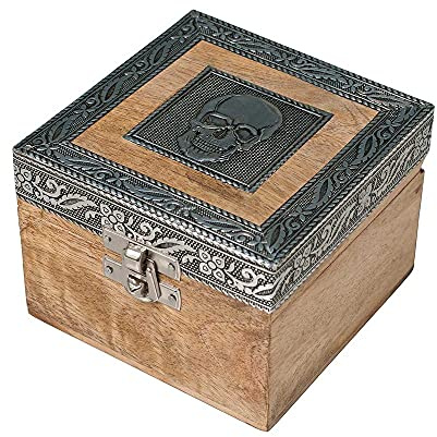 HAB & GUT -BOX053- Schmuckbox Holz, Totenkopf 10 x 10 x 8 cm Schädel rustikal Vintage