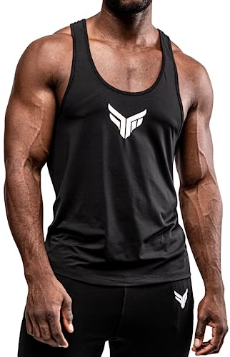 Fitness Method® Tank Top Herren - Extra Funktionelle Sport Bekleidung - verringert erheblich die Schweißbildung - Stringer Tanktop (Schwarz - Weiß L)