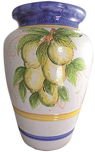 Generico Portaombrelli + Giara (Set 2 Pezzi) Blu con Limoni in Ceramica di Vietri, Realizzati e Dipinti a Mano, Fioriera Vaso Anfora per Casa e Giardino, Interno ed Esterno, Altezza 50 cm e 35 cm