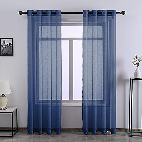96 Inch Length Patio Door Sheer Curtain Panels - Ceiling to Floor Extra Long Voile Drape Curtains Window Treatment for Sliding Glass Door(Navy Blue,2 Pieces)
