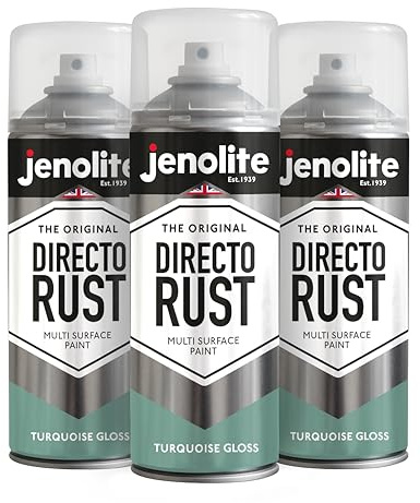JENOLITE Directorust Pintura en aerosol brillante | AZUL TURQUESA | 3x400ml | Pintura en aerosol de óxido directo para metal | Múltiples superficies: madera, metal, plástico | RAL6024