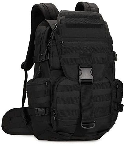 HUNTVP Sac à Dos Tactique,50L Grand Sac à Dos Multifonction Militaire Assault Pack, pour Randonnée Camping École Voyage Pêche Escalade Alpinisme Trekking(Noir-50L)
