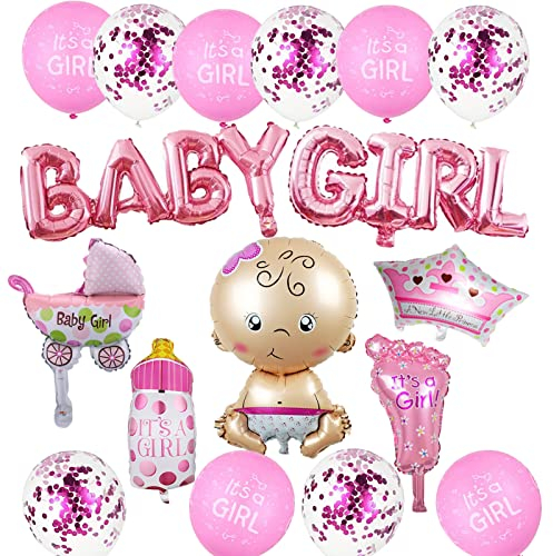HCRXVV Babyparty Deko Mädchen,Baby Shower Deko Taufe Mädchen,Its A Girl Ballons Gender Reveal Party Welcome Home Baby Girl Dekoration,mit Baby Girl Ballon Banner Helium Folienballon (Rosa)