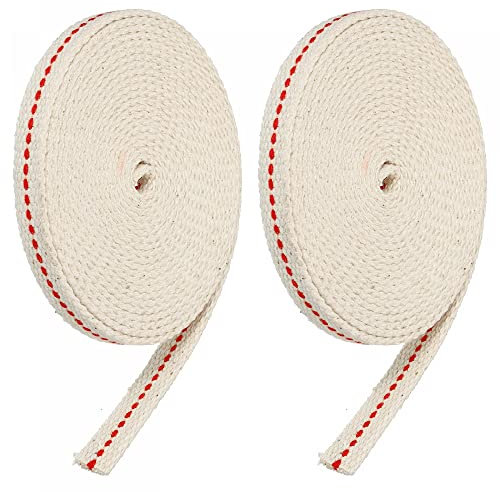 sourcing map Algodón Aceite Lámpara Mecha 9mm Plano Ancho 3 Metros/10 Pies Largo con Roja Puntada para Aceite Linterna Iluminación, 2 Rollos