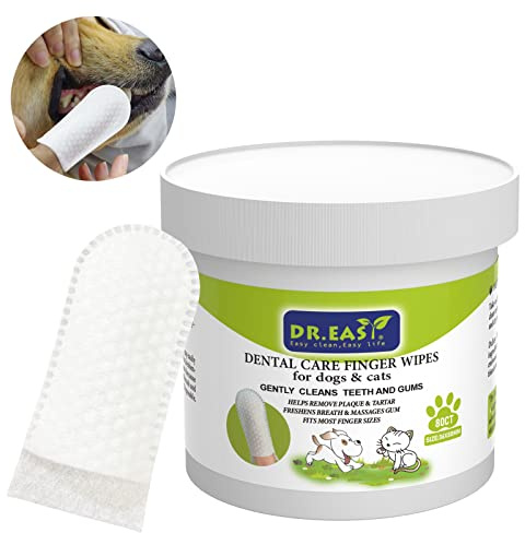 DR. EASY Breath Freshener Lingettes dentaires pour Les Doigts 80ct pour Chien et Chat, Aider à essuyer la Plaque et Le tartre, sans Produits Chimiques agressifs ajoutés sans Formule de Brosse