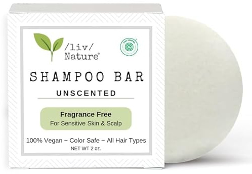 /liv/ Nature Fragrance Free Shampoo Bar | EWG Verified | Clean Non Toxic Shampoos | Moisturizing | Gentle, Safe for Sensitive Skin, Psoriasis | Unscented | Travel Essentials | USA 1-pk
