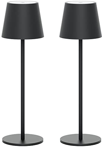 Klighten 2 Stück LED Dimmbare Akku Tischleuchte Anthrazit, Kabellose Wiederaufladbar Tischlampe Für Innen und Aussen mit USB-C, Warme Lichtfarbe 3000K, Aluminium, IP54 Wasserdichte