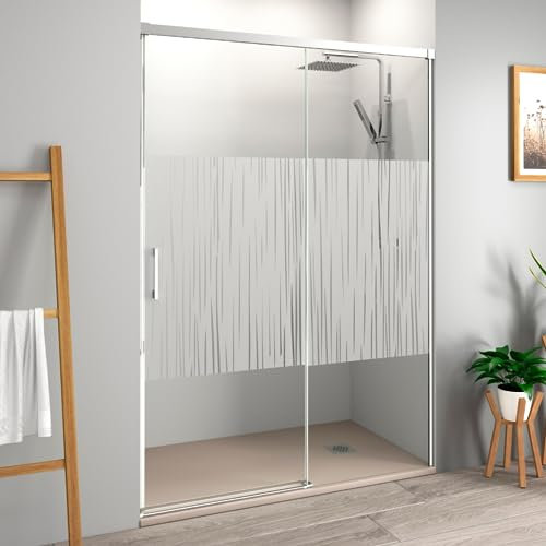 Mampara Ducha Frontal Corredera 1 Puerta Corredera 1 fijo | Cristal templado 6mm Antical Serigrafía | Altura 195cm | Perfilería Cromo Brillo | 115cm (Adaptable 109-114cm)