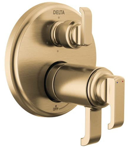 Delta T27T989 Tetra 17T Series Thermostatic Valve Trim with Integrated Volume Control and 6 Function Diverter for Three Shower Applications - Less Rough-In - Lumicoat Champagne Bronze
