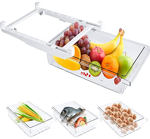 HAOMEEDUO Cajas para Organizar la Nevera Extendable 30cm~40cm Estantes Nevera Caja de Almacenamiento para Frigorífico Cajas Almacenaje Nevera Cajas Transparentes para Refrigerador, Gana Espacio