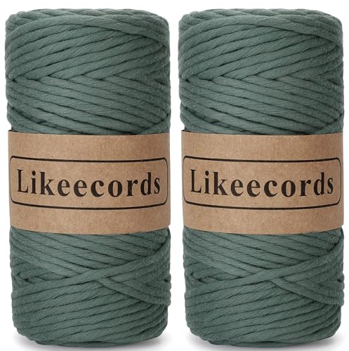 Likeecords 2 Rollen/Packung Single Twisted Makramee Garn 4mm x 80m, Makramee-Seil,Farbiges Makramee Schnur,Baumwollseil,Baumwoll-Bastelschnur zum Aufhängen, Pflanzenaufhänger, Basteln, Stricken