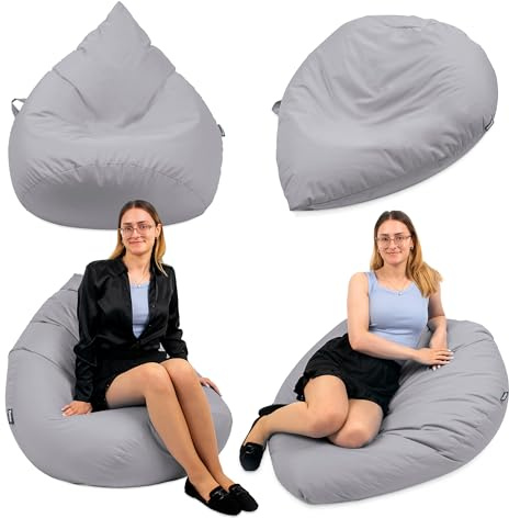 Droplet-Lounge Sitzsack Tropfenform 3XL 90cm | Sitzkissen Outdoor Indoor Erwachsene | Bean Bag Bodenkissen mit Füllung | Oxford 600D Oeko-TEX | wasserabweisend (Grau)