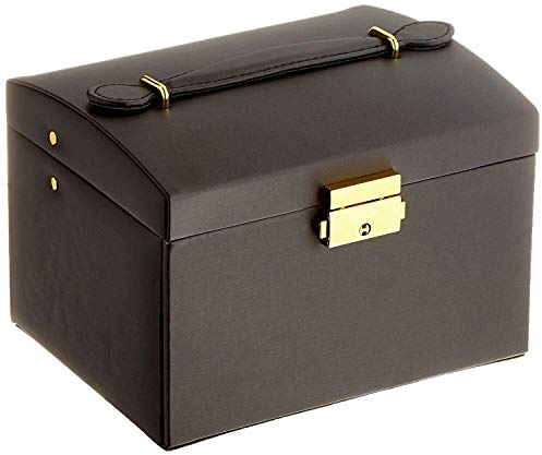 BONOOL Schmuckkästchen, Schmuck-Organizer für Mädchen und Frauen, Geschenk, dreilagige Schmuckaufbewahrungsbox aus PU-Leder mit Spiegel und Schloss, Schmuckschatulle für Frauen (Farbe: Schwarz)