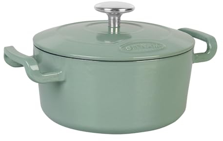 Sitram 715404 Sitrabella - Cacerola redonda (hierro fundido esmaltado, 20 cm de diámetro, 2,5 litros, exterior esmaltado, verde salvia, interior blanco, todas las fuentes de calor, incluida inducción,