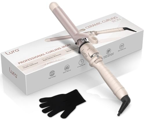 LURA 25mm Hair Curling Iron Curling Iron Ceramic Curling Wand Dual Voltage Curler Fast Heat up Curling Tool for Short Long Hair, Glove Included