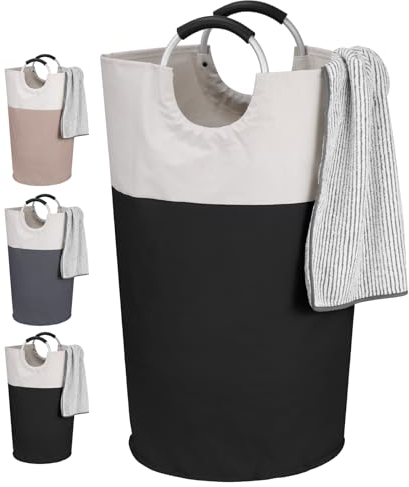 IHOMAGIC Faltbarer Wäschesammler mit Griffen 95L Freistehend Wäschebehälter Zusammenklappbar, Wäschesack für Schmutzwäsche, Wäschesortierer Aufbewahrungskorb für Flaschen 39x39x79cm- Schwarz