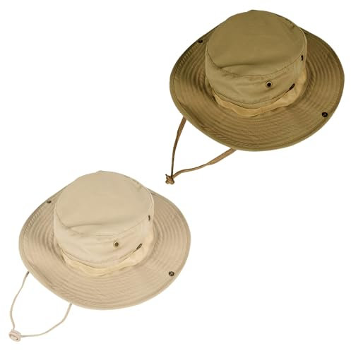 Sonnenhüte für Herren und Damen, Fischerhut, UPF 50+, Boonie-Hut, faltbar, UV-Schutz, Wandern, Strand, Angeln, Sommer, Safari, 2er-Pack, Beige + Braun, 6 3/4 / 6 7/8