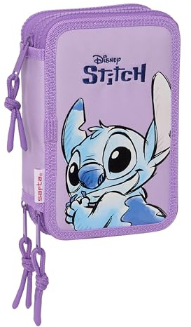 STITCH SWEET - Trousse scolaire avec 36 outils inclus, trousse pour enfant, idéale pour les enfants de 5 à 14 ans, confortable et polyvalente, qualité et résistance, 12,5 x 5,5 x 19,5 cm, bleu/lilas,