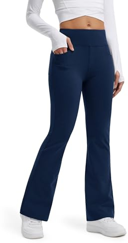Libin Leggings Termici da Donna con Flared Pantaloni Invernali in Pile Vita Alta Impermeabili da Yoga Trekking con tasch, Blu Mare, L