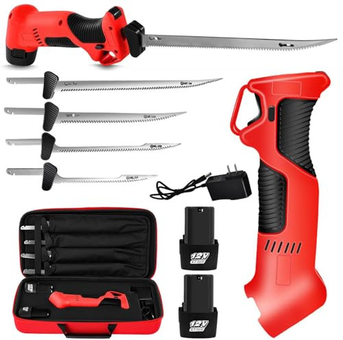 Coltello Per Filettare Elettrico Coltello Per Filettare Pesce Ricaricabile Con 4 Lame In Acciaio Inossidabile E 2 Batterie, Impugnatura Antiscivolo A Velocità Variabile Continua E Blocco Di Sicurezza