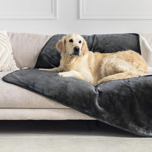 Dreamzie - Vattentät hundkast 127x152 cm - Vändbar vattentät filt - För hundsäng och soffa i Sherpa Fleece - Tvättbar - Mörkgrå