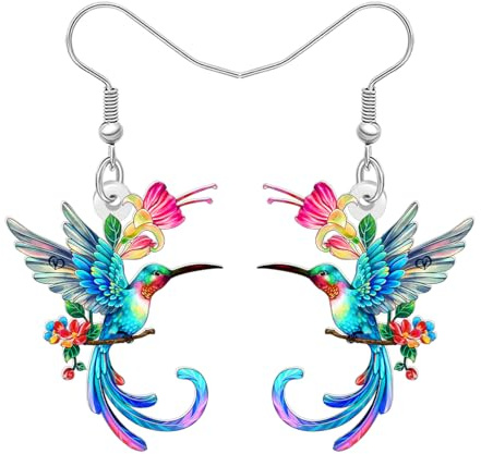 DOWAY Boucles d'oreilles Élégantes en Acrylique Colibri Pendentif Printemps Été Bijoux Amoureux des Oiseaux Cadeaux pour Femmes Filles Maman (Colorée)