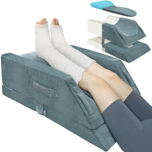 KingPavonini 4 Height-Adjustable Leg Elevation Pillows for After Surgery with Ergonomic Curve, Memory Foam Leg Support Pillow for Legs, Back Pain Relief, Wedge Pillow for Sleeping, Rest (Double Leg)