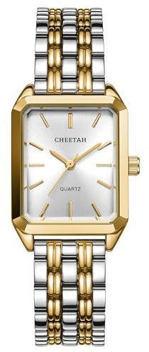 CHEETAH Women's Gold&Silver-Tone Dainty Watch, Retro Style Rectangular Case and Stainless Steel Band, Gift for Her