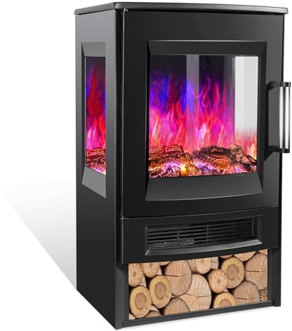 Electric Fireplace with LED Flame Effect, WiFi Remote Control, 900W/1800W Heating, Thermostat