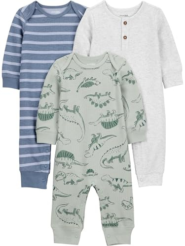 Simple Joys by Carter's Boy 3-pack Jumpsuits, Dino Blue Stripe, 12M