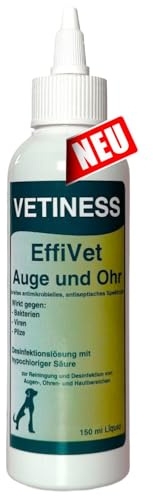 vetiness EffiVet Augen & Ohr 150 ml für Haustiere | Reinigung und Desinfektion | Reduktion von Keimen, Bakterien, Vieren, Pilzen | Ohrentropfen Ohrenreiniger Hund und Katze | Hunde Augentropfen Katze