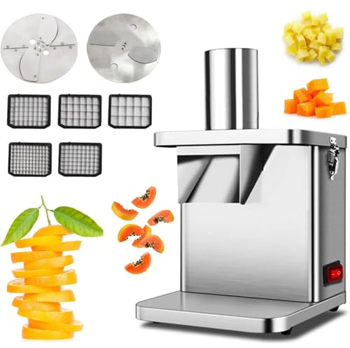 TYH Macchina per Tagliare Cubetti di Verdure Commerciali, Affettatrice Elettrica per Impieghi Gravosi da 300 W, Affettatrice per Frutta, Cipolle, Patate, Tagliaverdure, 5 Misure di Taglio