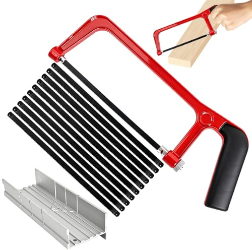 VLYX Kit de Scie Métallique 12 pcs avec Boîte à Onglets & 10 Lames Bi-Métal, Cadre Ajustable, Scie à Main pour Couper PVC, Carrelage, Réparations & DIY - Outils à Main