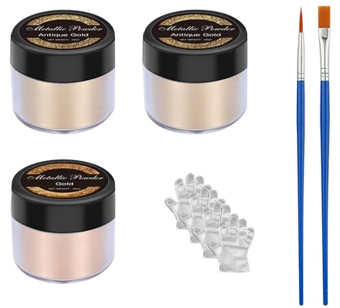 Metallic Mica Pulver Set,3 Stück 20ml Epoxidharz Farbe Mit 2 Pinsel + 4 Handschuhe Für Epoxy Resin, Seifen, Gießharz, Kerze, Malerei, Kosmetik, DIY,Nail Art