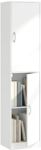 HOMCOM Bücherregal mit 5 Ebenen, Modern, 2 Türen, 40 x 35 x 180 cm, Weiß | Bücherschrank, Verstellbaren Ablagen, Regal Standregal, Büro, Wohnzimmer, Schlafzimmer
