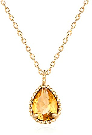 Damhalsband, Silver Tear Drops, 925 Silver, Guldpläterad, Alla hjärtans dag, Julkedja Kvinnaflicka med röd granatguld, Citrin