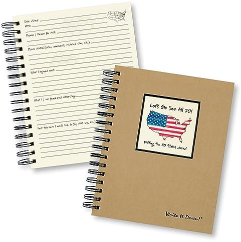 Write it Down series by Journals Unlimited, Guided Journal, Let's Go See All 50! Visiting the 50 States Journal, Full-size 7.5x 9, Kraft Hard Cover, Made in USA