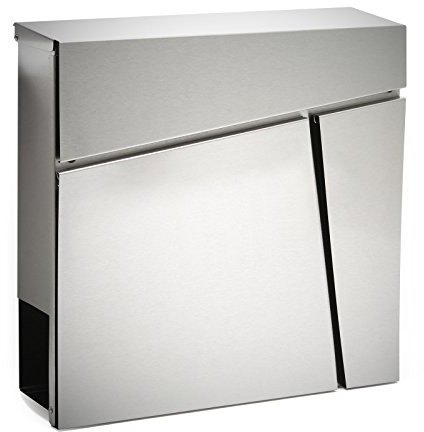 Wiltec Boîte aux Lettres Murale ou sur Pied Design & Porte-journaux V23, Verrouillable, Acier Inoxydable, 370 x 105 x 370 mm, Fente et clapet