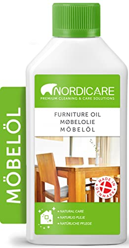 Nordicare Aceite para muebles [500ml] Aceite incoloro para madera para el cuidado de roble, haya, nogal, pino. Esmalte para madera a base de aceite de linaza. Barniz de aceite de linaza