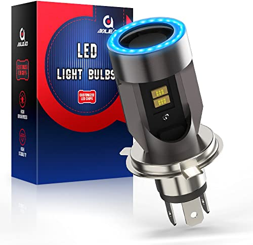 Aolead H4 LED Motorcycle Headlight Bulb, HS1 LED Headlamp with Angel Eye, DC 12V 6000K